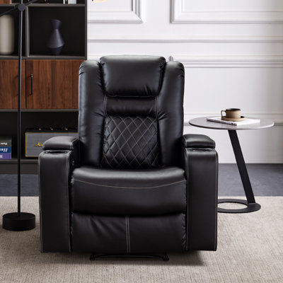 36.22" Wide Contemporary Faux Leather Power Recliner Home Theater Individual Seat with Dual Cup Holders & Arm Storage & USB