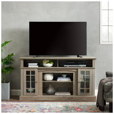 Classic Gray Wash TV Stand for 65 Inch TV - Modern Entertainment Console with Open & Closed Storage, American Traditional Media Stand