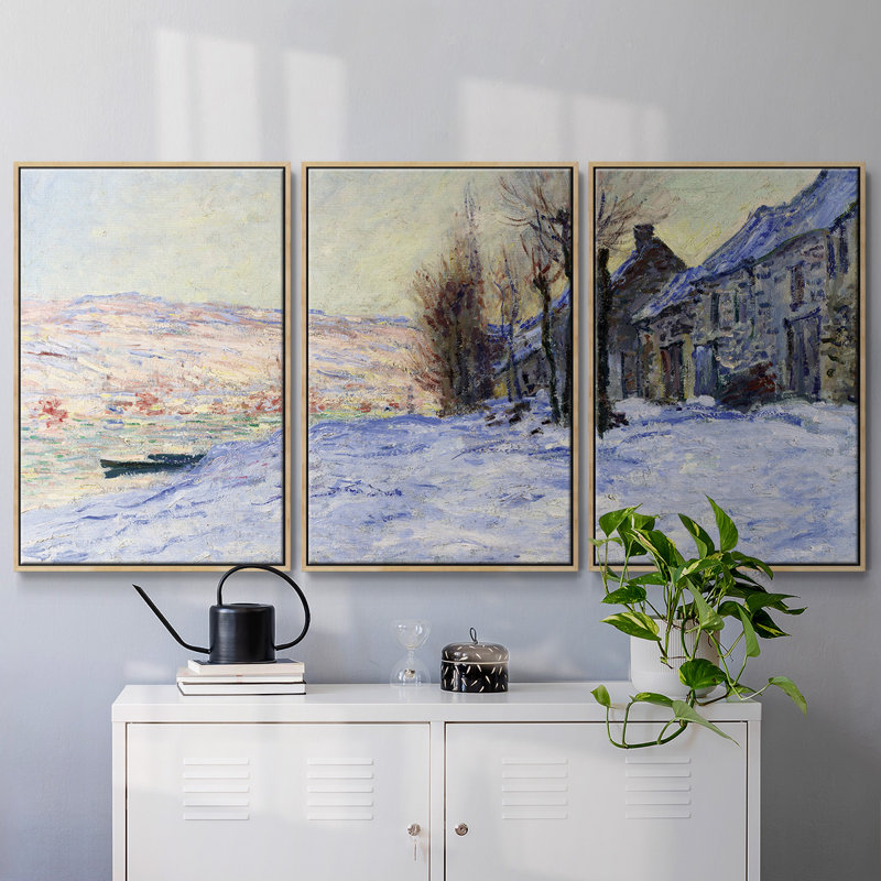 Monet, reproduction sur toile 3 pièces, H 40 po x l 78 po x P 2 po, Naturel