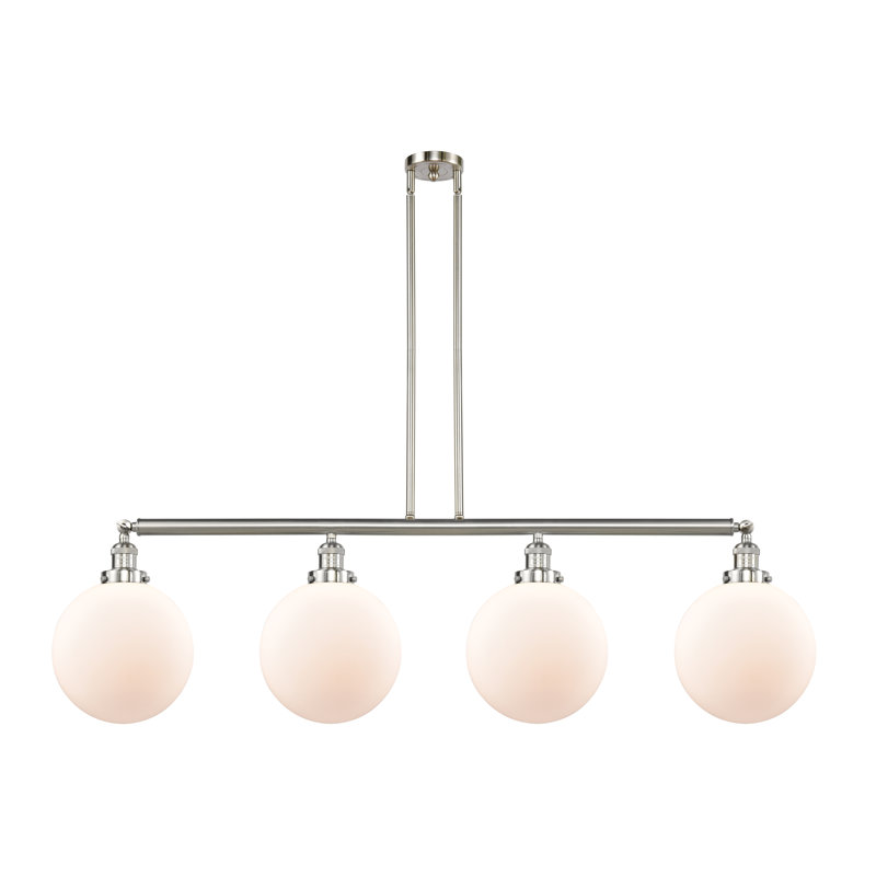 Luminaire suspendu linéaire à 4 lumières pour îlot de cuisine Antsje, Boîtier blanc mat, Ampoule non incluse, Chrome poli