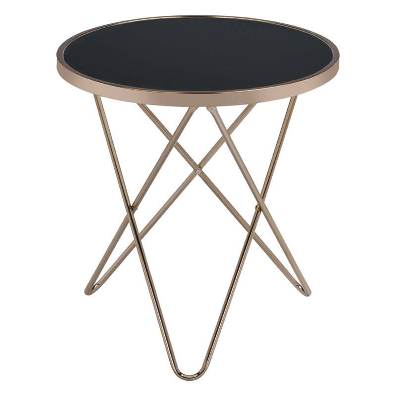 Table ronde en verre givré avec finition champagne, Noir