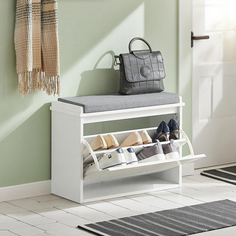 6 Pair Shoe Storage Bench, White