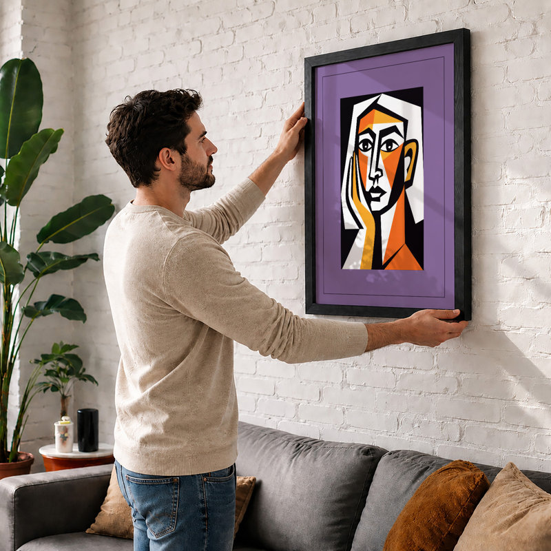 Geometric Faces Modern - Framed Print, A4 - 29.7 x 21.0 cm, Oak
