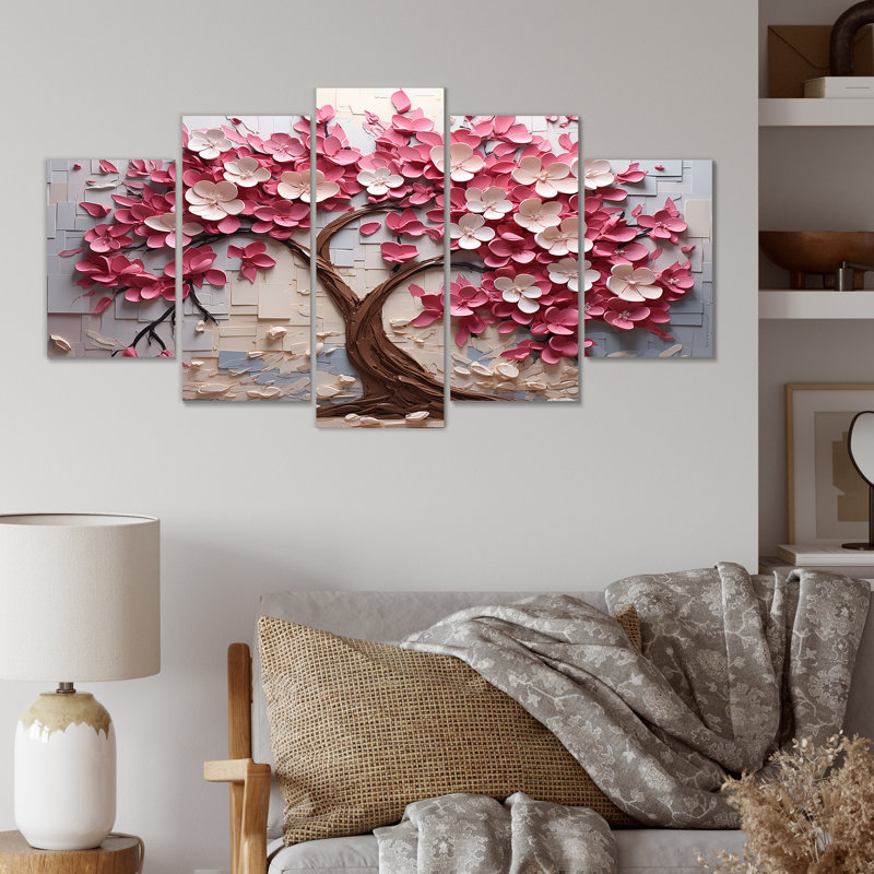 Orchidée rose et blanche, branches II - arbre, décoration murale à multiples panneaux