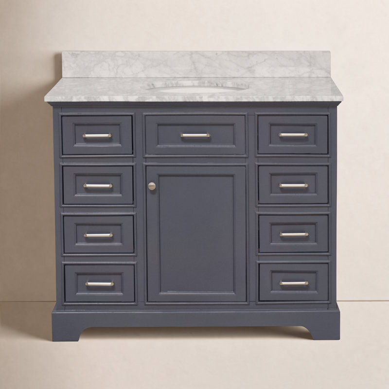 Meriline 42'' Single Bathroom Vanity with Top, Charcoal Gray, Carrara Marble