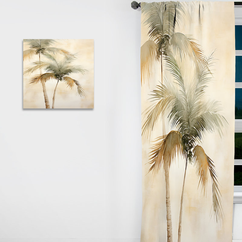 Jasmyn Minimalism Vintage Tropical Tranquility Palm Trees - Palm Trees Velvet Curtain - 1 panel, 52" W x 108" L