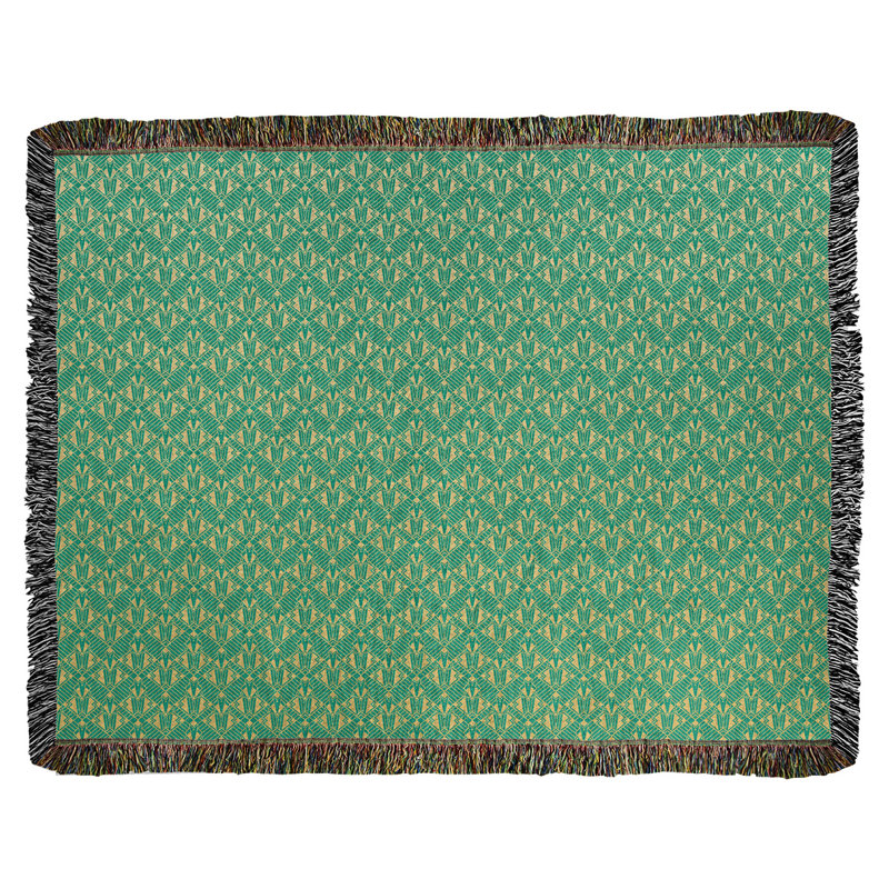 Couverture en coton tissé Katelyn Elizabeth, l 50 po x L 60 po, Vert / Jaune