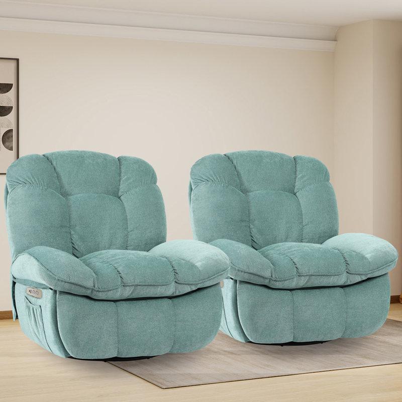 Swivel Zero Gravity Recliner Chair With Massage & Heat – Oversized Swivel Rocker Chair For Adults (set Of 2), Green