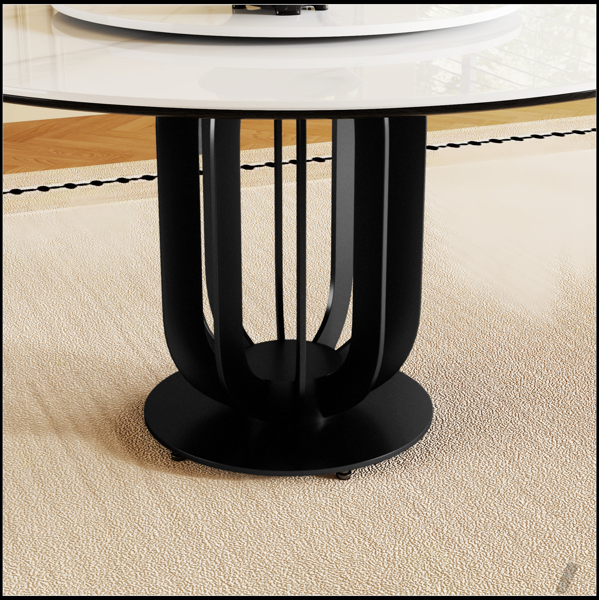 Brayden Studio® Round Sintered Stone Dining Table with Durable Black ...