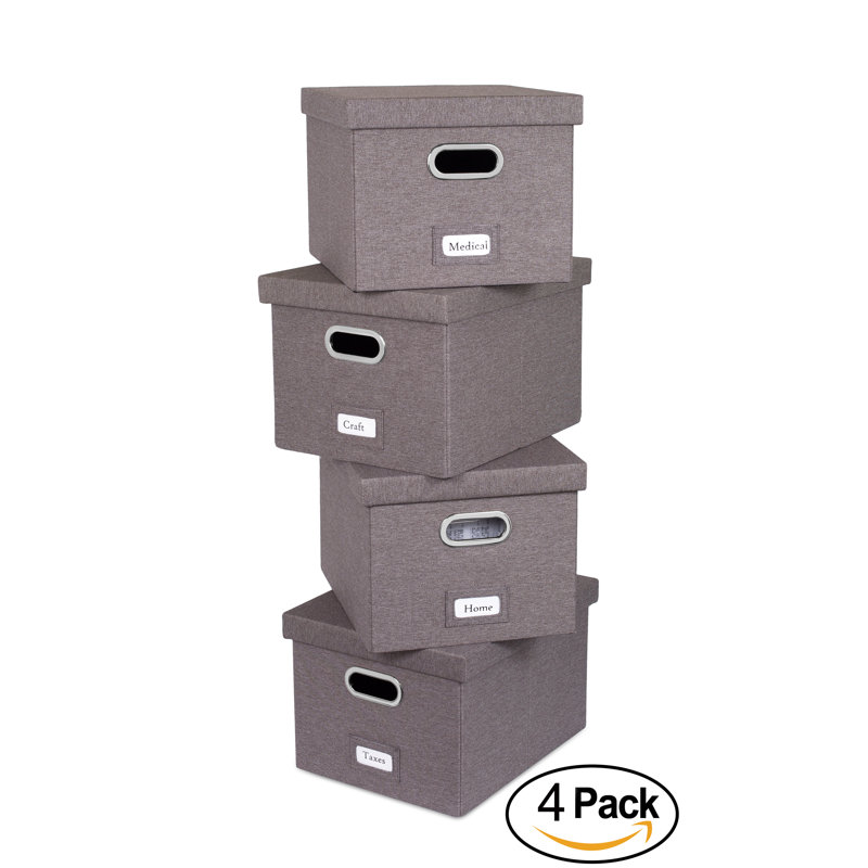Internet's Best Collapsible File Storage Fabric Box , Light Grey, 4