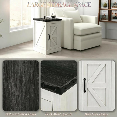 Table de chevet multifonctionnelle, table d'appoint avec armoire de rangement et concentrateur électrique, table de bout de style campagnard, table d'appoint compacte, table de canapé