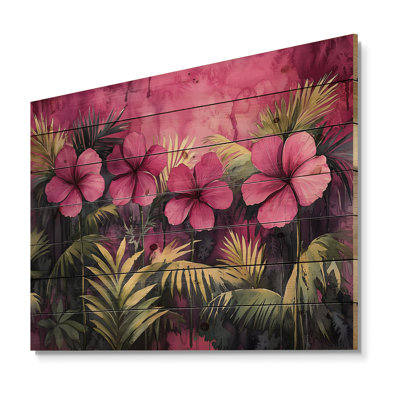 Lavande hibiscus symphonie tropicale - décoration murale en bois d'hibiscus - sur bois de pin naturel