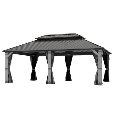 Pavillon de jardin extérieur en bois de cèdre avec toit double en acier galvanisé l 8,5 pi x P 8,5 pi