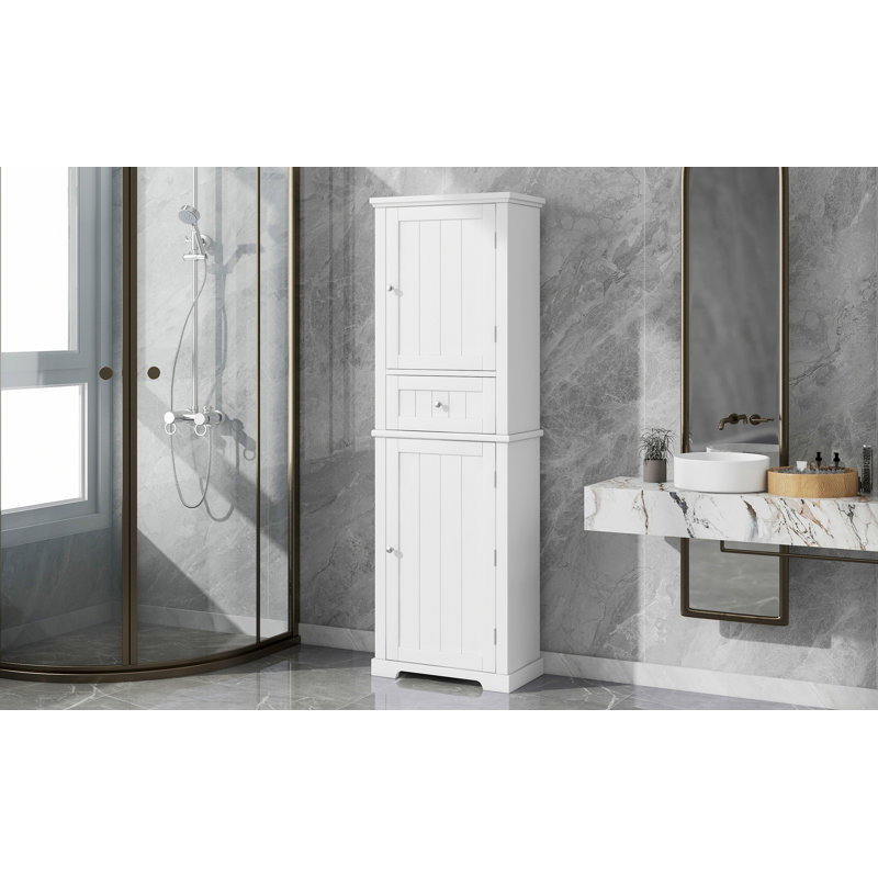 Stylish Storage Cabinet For Bathroom, Tall Bathroom Storage Cabinet, Freestanding Storage Cabinet With Drawer And Adjustable Shelf