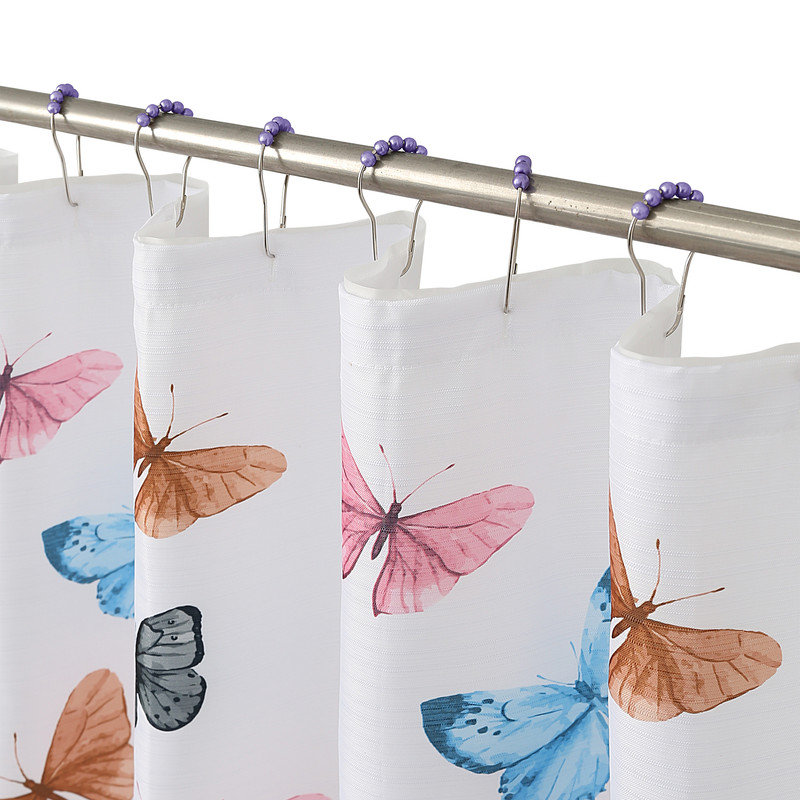 14PC Butterfly Colour Shower Curtain Set, Blanc