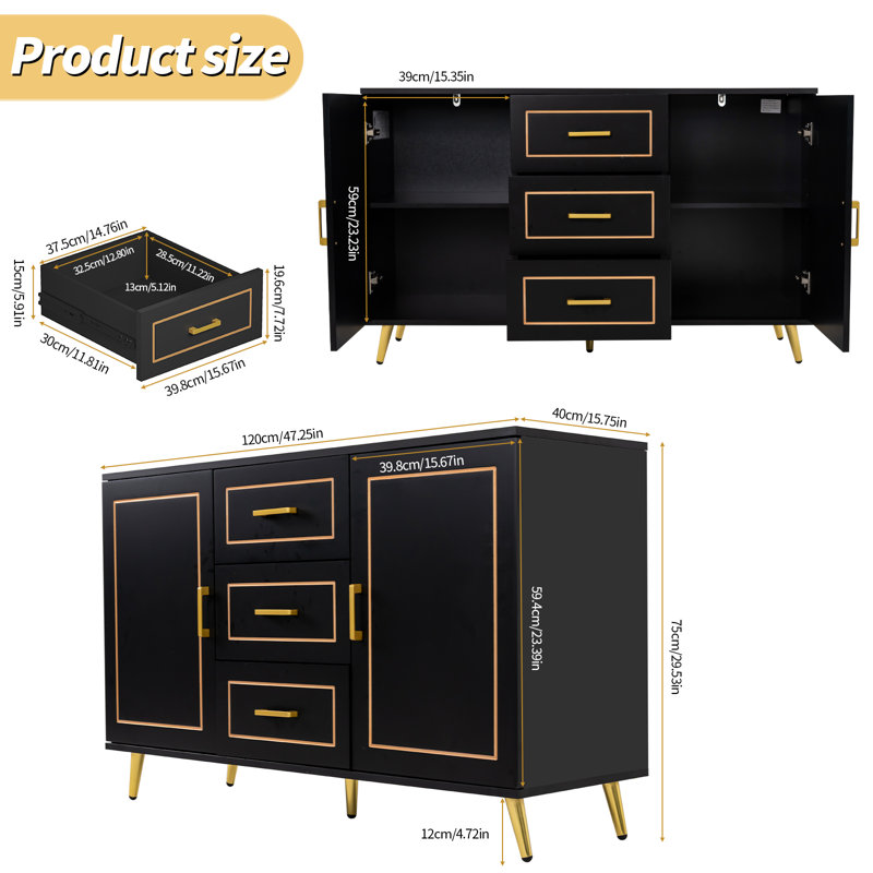 Buffet 47,2 po Koyka, Noir