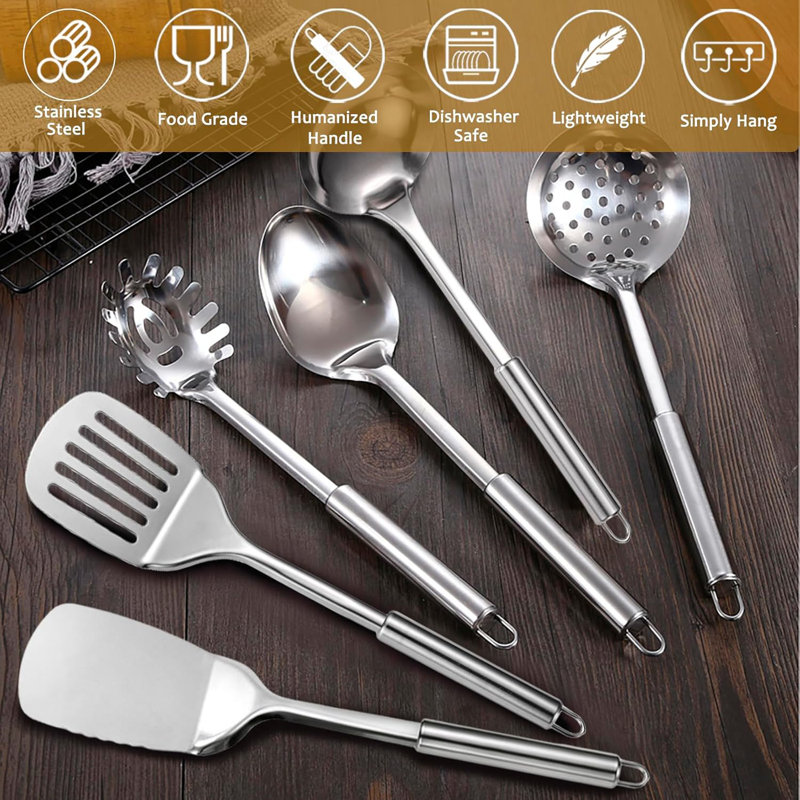 Ensemble d'ustensiles de cuisine 6 pièces en acier inoxydable