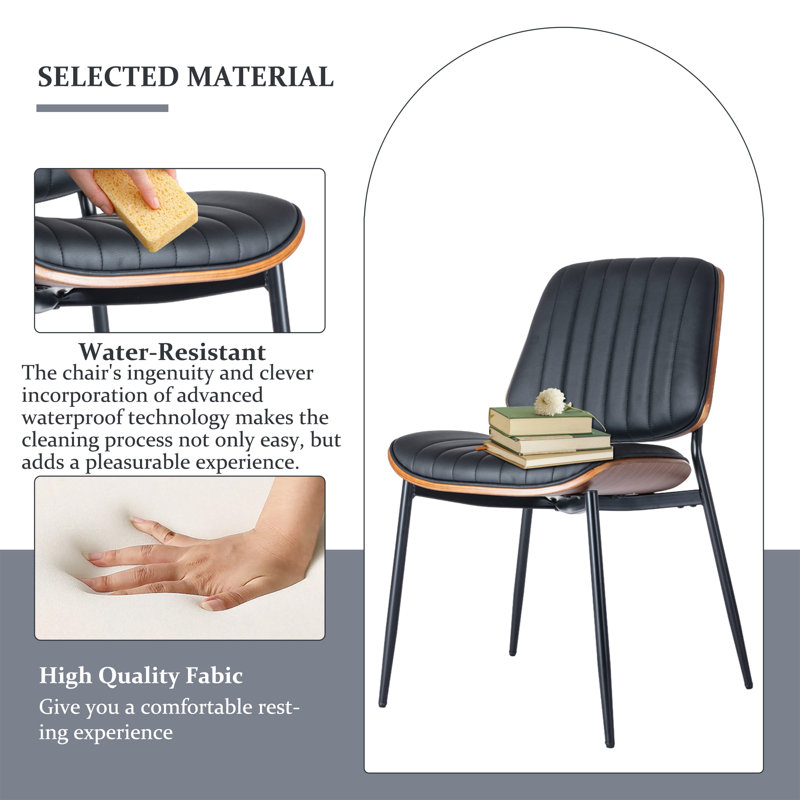 Modern Leather Upholstered Dining Chairs, 4, Black