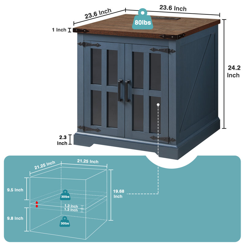 Keyaun End Table and Built-In Outlets, Blue