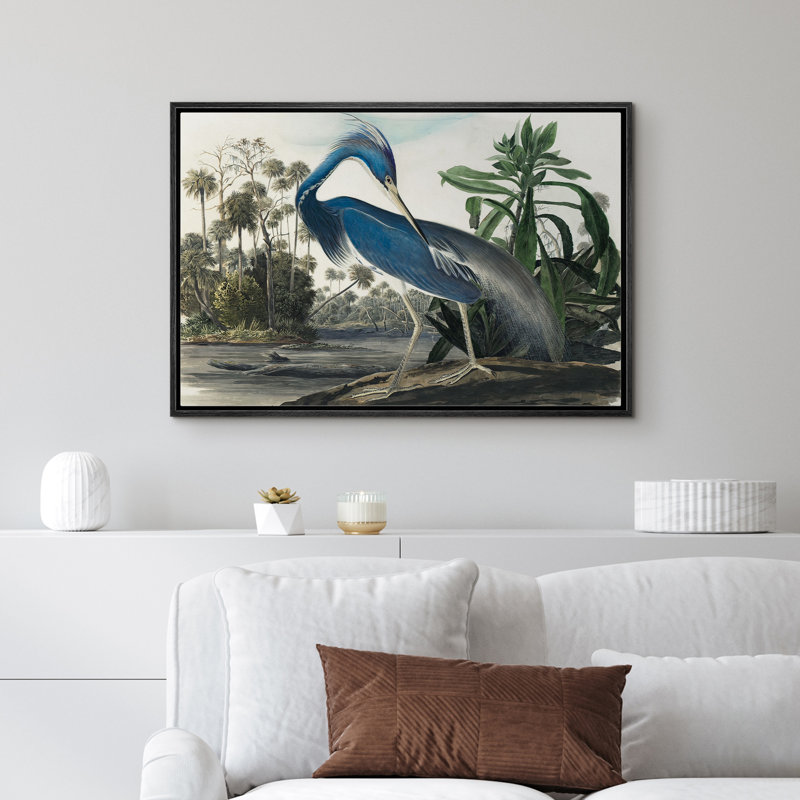 Oiseau bleu par le marais, paysage tropical, illustrations d'animaux, Noir, H 16 po x l 24 po