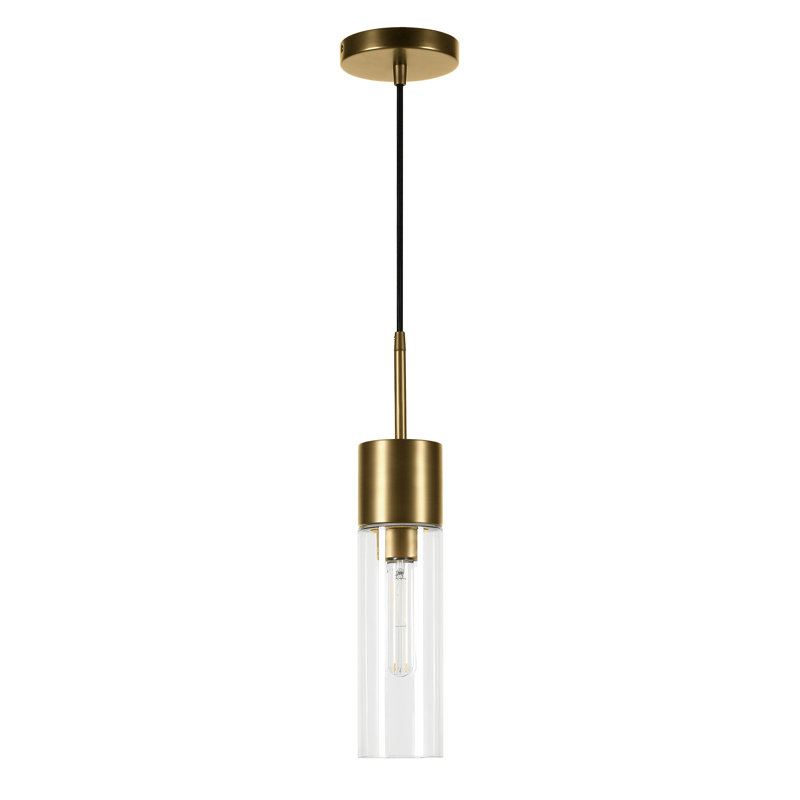 Luminaire suspendu cylindrique à 1 lumière Hubbard, Laiton, Transparent