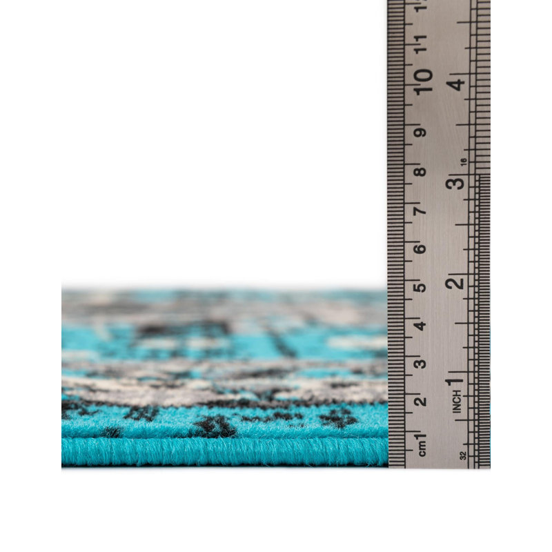 Tapis oriental turquoise Eesi, Carré 8 pi