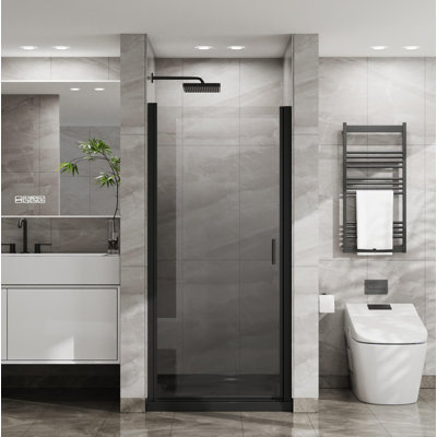 34"x72" Pivot Shower Door, 1/4 inch Thick Tempered Glass Swing Shower Door, Semi-Frameless Design