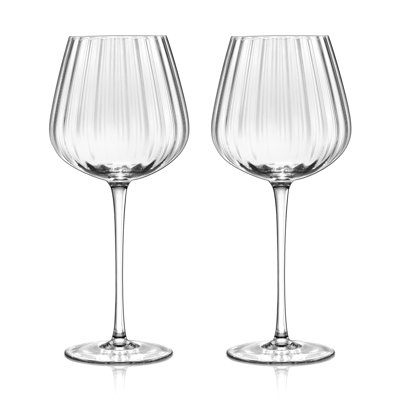Verres à vin en cristal rouge et blanc soufflés à la main, verres à pied à nervures transparentes, ensemble de verrerie moderne à longue tige, cadeaux pour dégustation de vin, anniversaire, mariage, 18,5 oz, ensemble de 2