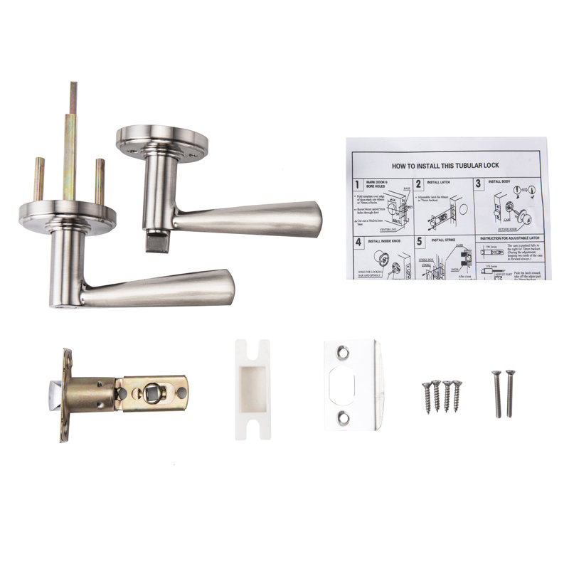 Poignée de porte de chambre à coucher avec levier de verrouillage clé en nickel satiné pour portes intérieures