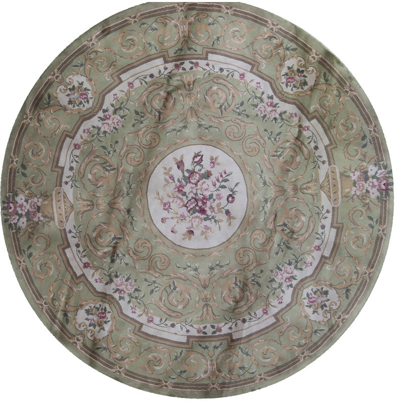 Hand-Knotted High-Quality Green Round Area Rug