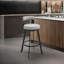 Tabouret tournant 30 "Flynn en métal noir avec similicuir gris clair