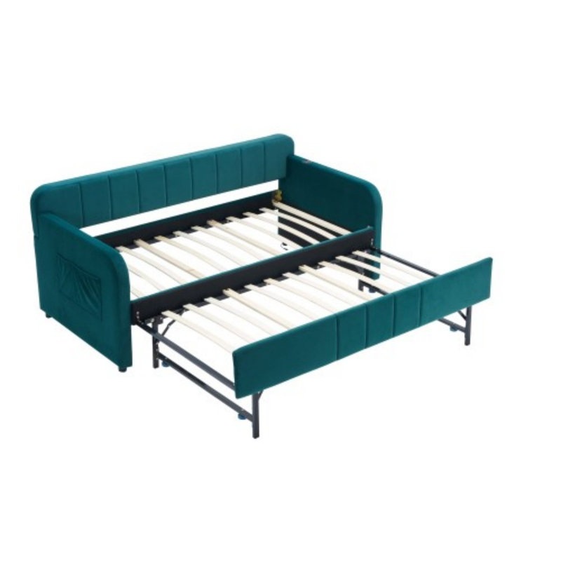 Twin Upholstered Daybed Frame with Trundle, Emerald