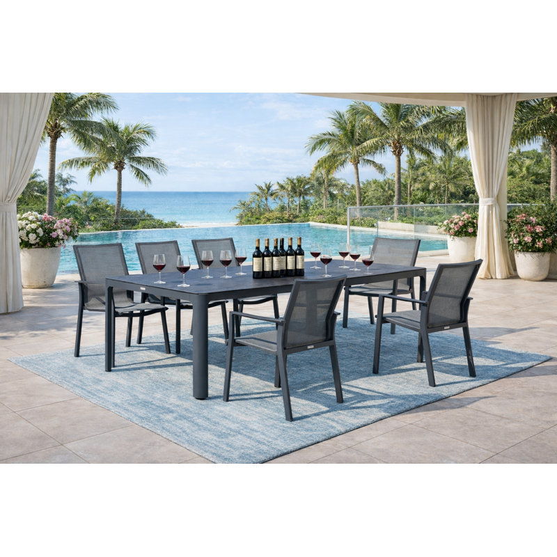Ensemble repas d'extérieur en aluminium 7 pièces Tindall, 7 pièces : table, 6 chaises