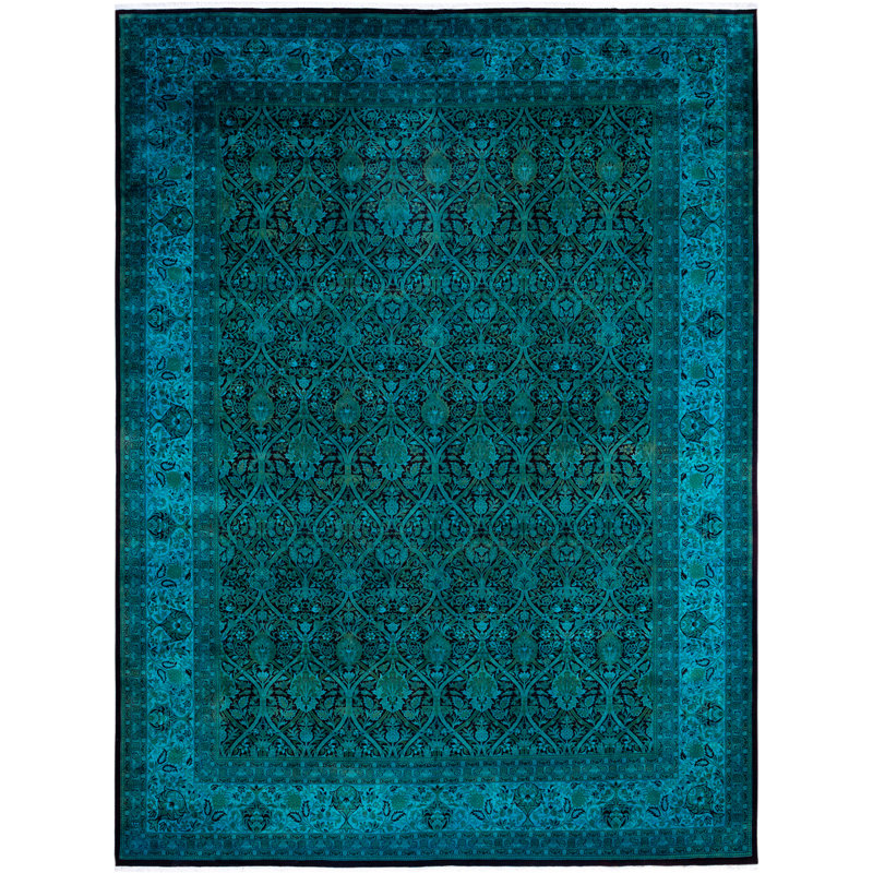 Overdyed Hand-Knotted Wool Modern-Contemporary Green Area Rug 10' 4" x 13' 9"