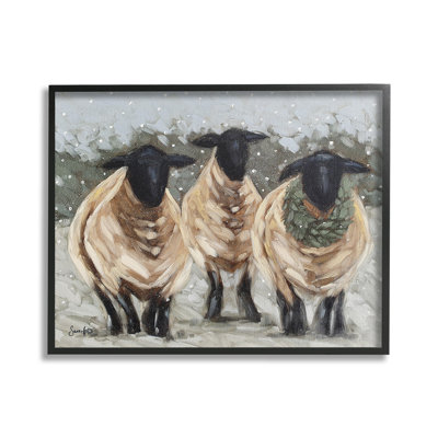 «Sheep in Winter Scene», art de la giclée encadrée par Sara G. Designs