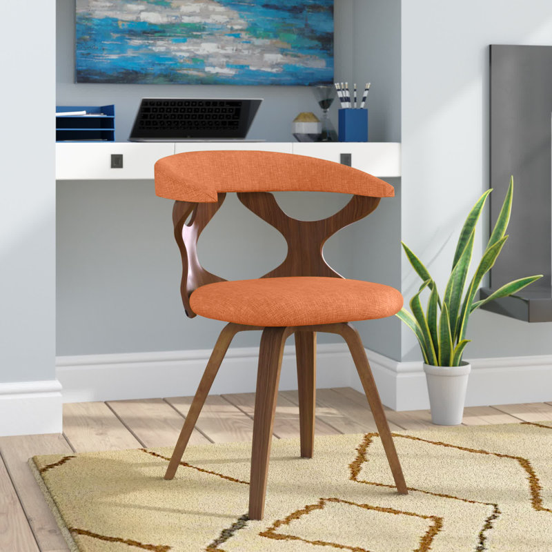 Laquietta Wingback Side Chair, Orange Polyester, Walnut