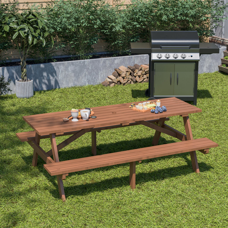Solid Wood Picnic Table, Brown