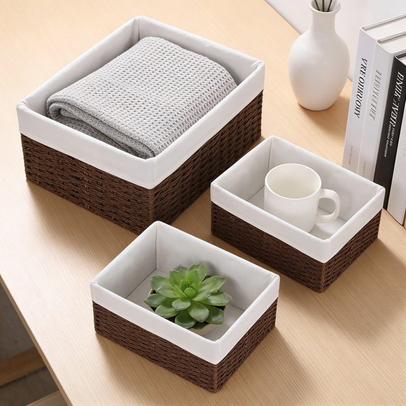 Hand-Woven Wicker Storage Baskets Set Of 3 With Handles, Decorative And Stackable Organizing Bins For Bathroom, Shelves, Closet, And Home Decor
