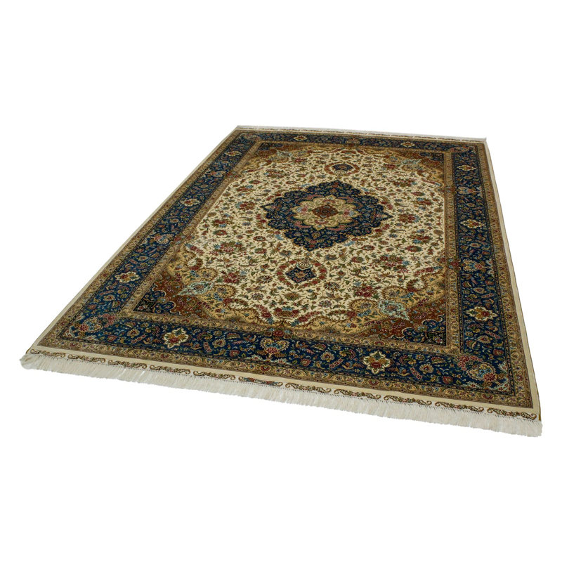 Tapis turc ivoire et bleu 6x9