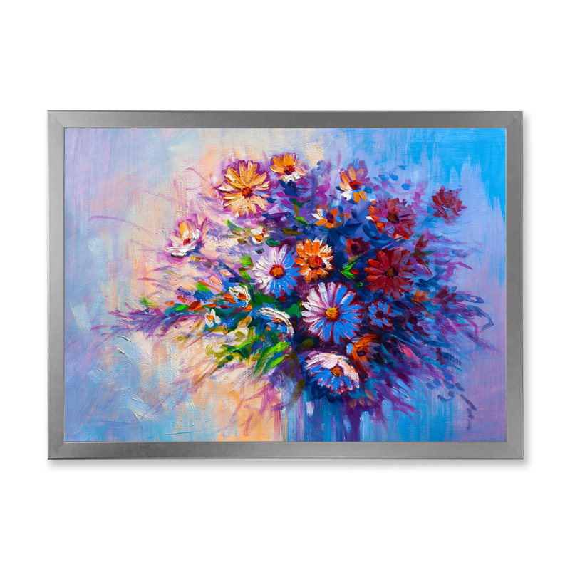 Bouquet moderne de marguerites III, H 12 po x l 20 po x P 1 po, Cadre photo argenté