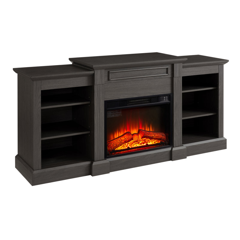 Console multimédia avec grande armoire de rangement, avec foyer encastré de 23 po, pour téléviseur de 70 po ou moins, meuble télé multimédia moderne, gris