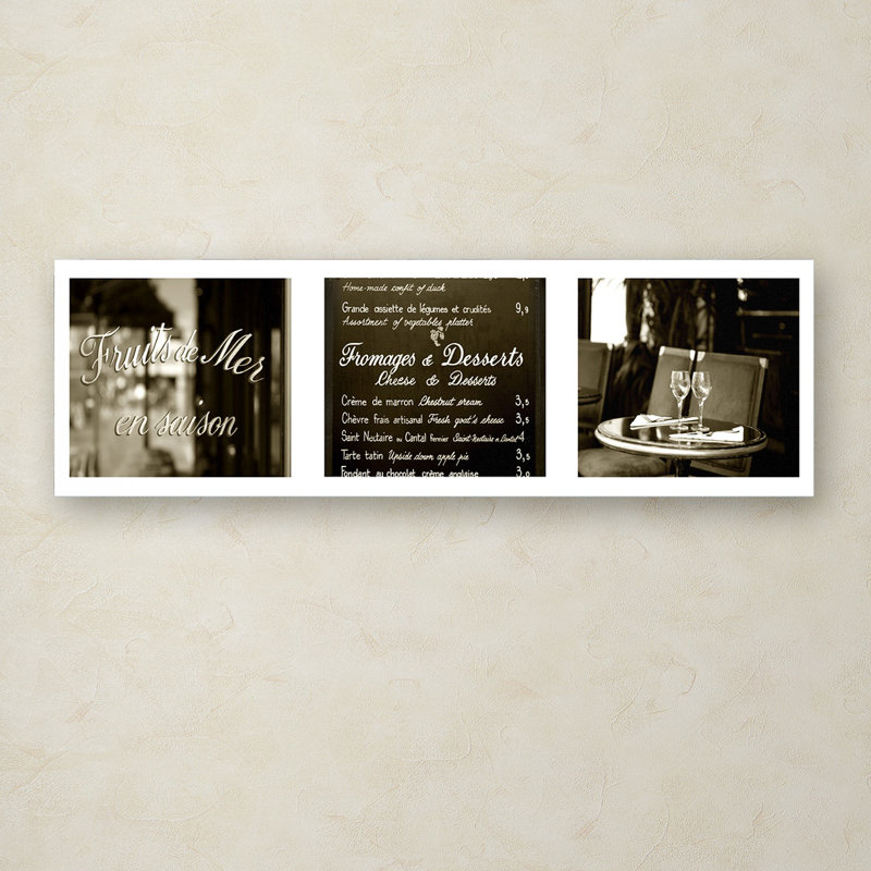 «paris triptyque restaurant, reproduction de photo sur toile tendue, H 16 po x l 47 po x P 2 po