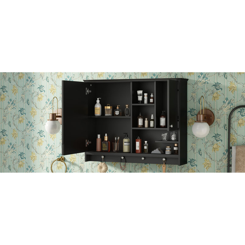 Armoire de salle de bain noire 36 pouces avec porte miroir et tablettes réglables - unité de rangement murale moderne, Noir