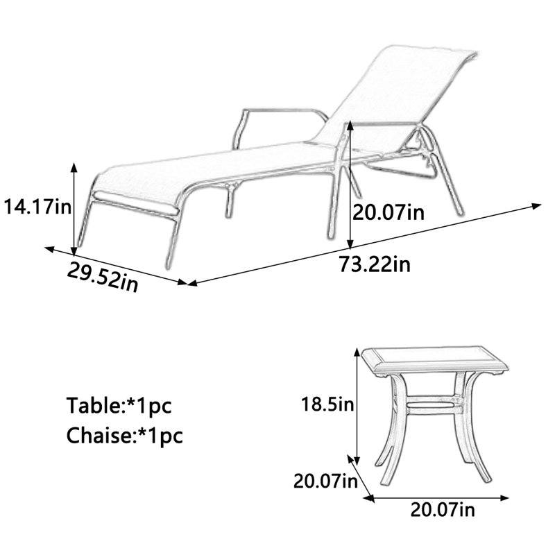 Outdoor Lounger Rust Resistant Aluminum Frame Outdoor Chaise Lounge Set with Table