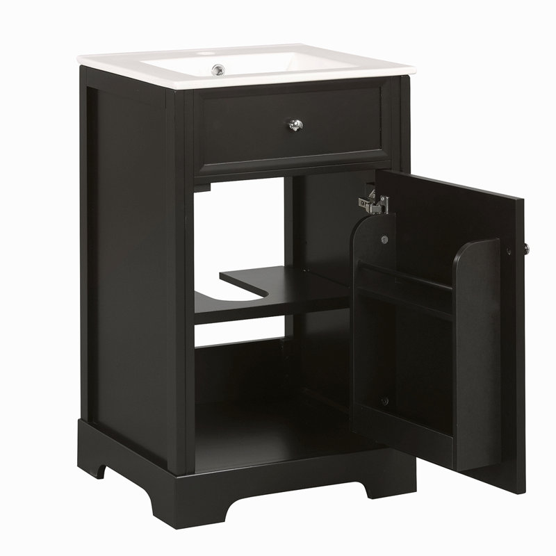 Meuble-lavabo de 20 po avec lavabo, armoire de salle de bain avec porte à fermeture douce, support de rangement et tablette réglable