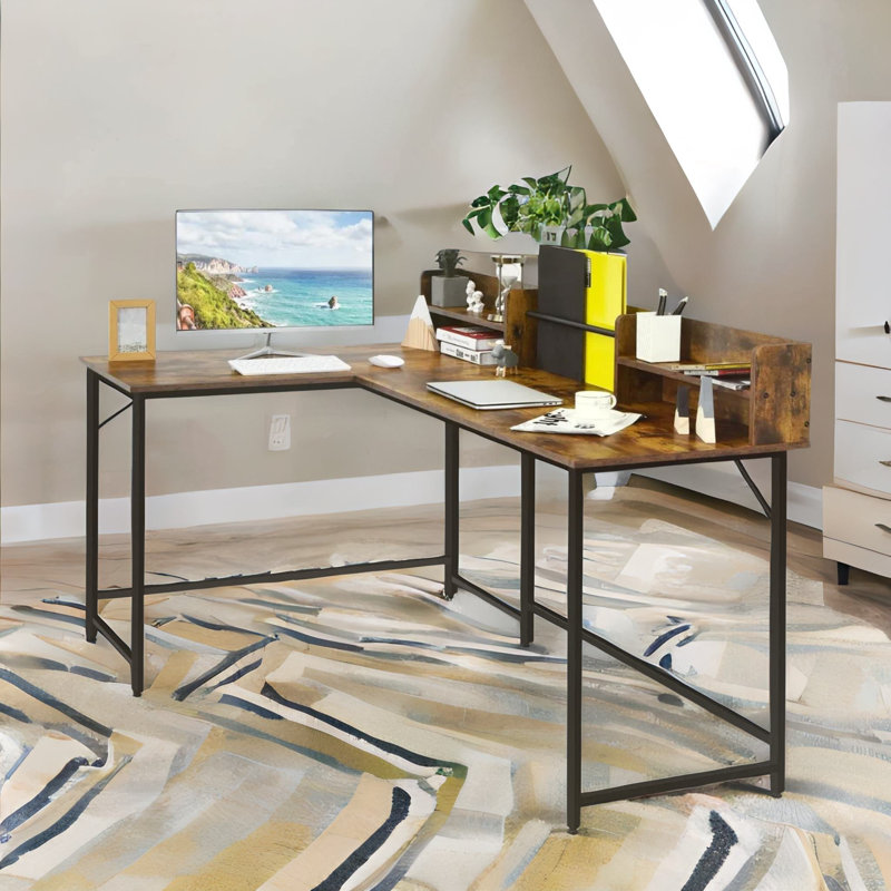 166Cm W L-Shaped Computer Desk With Steel Frame