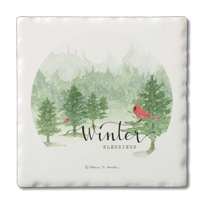 Winter Blessings 4-Pack Tumbled Tile Stone Coasters