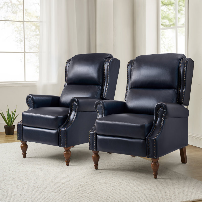 Deondria Vegan Leather Manual Push Back Recliner (Set of 2), Navy