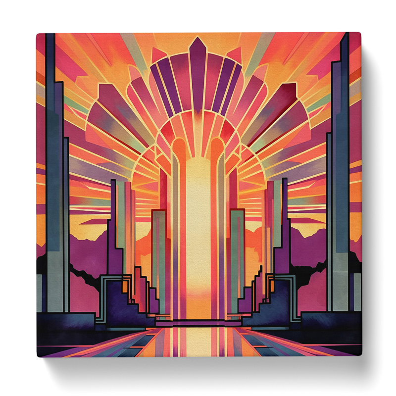 Art Deco Sunset Drawing - Wrapped Canvas, 50cm H x 50cm W x 3cm D