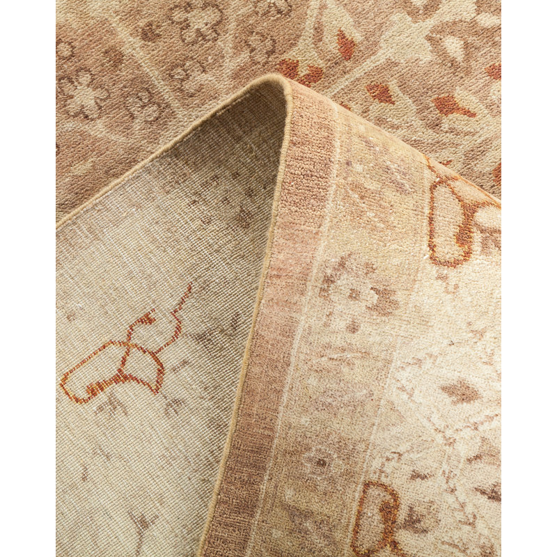 Tapis beige en laine noué à la main de conception unique 8 pi 1 po x 10 pi 4 po Brence Mogul